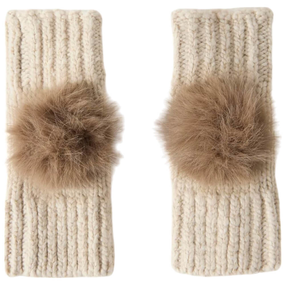 Mint Velvet Neutral Knit Pom Pom Hand Warmers